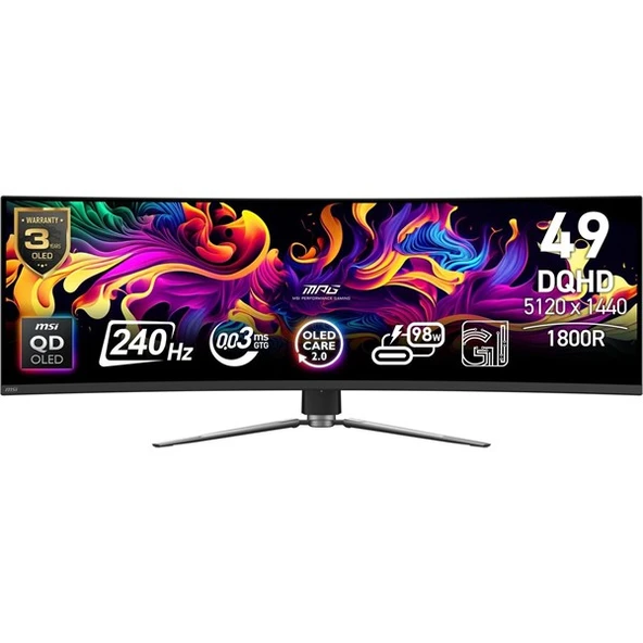 MSI 49" QD-OLED MPG 491CQPX 0.03MS 240HZ HDMI-DP USBC KAVISLI GAMING MONİTÖR 5120X1440
