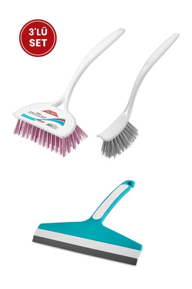 Flora 3’lü Trendy Temizlik Seti, F367 Bulaşık Fırçası + F388 Lavabo Küvet Fırçası + F009 Camsil Seti - Resim 2