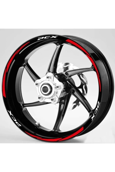 NEHAY SHOP  Şık Tasarım  motosiklet Jant Şeridi Pcx Beyaz Yazı Kırmızı Sağ-Sol/Ön-Arka