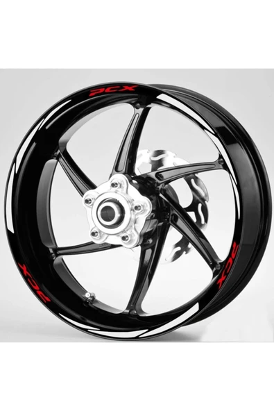 NEHAY SHOP  Şık Tasarım  motosiklet Jant Şeridi Kırmızı Pcx Yazılı 3 Parçalı Beyaz Sağ-Sol/Ön-Arka
