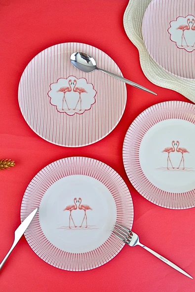 Tabak Evi Flamingo Tuval Pasta Takımı 20cm 4 Kişilik 4 Parça TVL4PTPRS1158 - 6