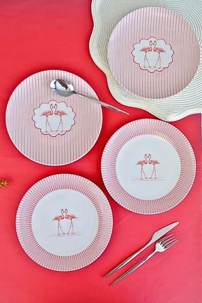 Tabak Evi Flamingo Tuval Pasta Takımı 20cm 4 Kişilik 4 Parça TVL4PTPRS1158
