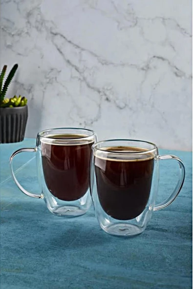 Double Wall Çift Cidarlı 2 Li Cam Bardak 350 Ml