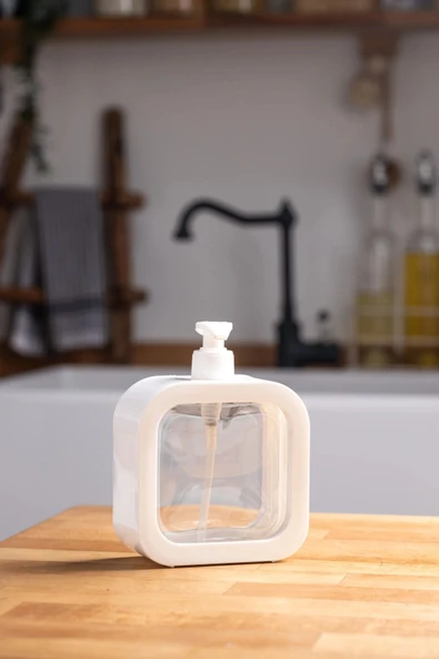 Modern Mutfak ve Banyo Şeffaf Sıvı Sabunluk Beyaz 500 ml