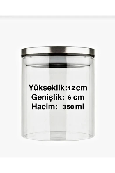 3 Adet 350 Ml Borosilik Cam Metal Kapaklı Baharatlık Vakumlu Saklama Kavanozu - 3
