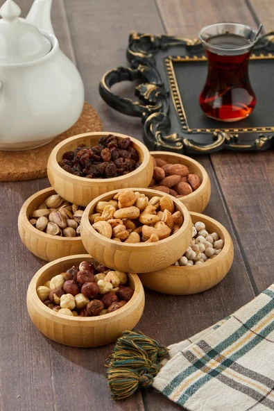 3 Adet Bambu Yuvarlak Çerezlik Bambu Çerez Kasesi 9,5 Cm Kase
