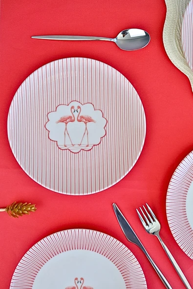 Tabak Evi Flamingo Tuval Pasta Takımı 20cm 4 Kişilik 4 Parça TVL4PTPRS1158 - 3