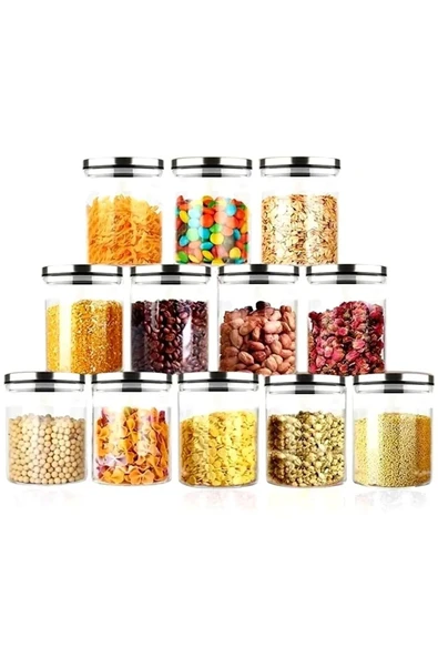 12 Parça 350 Ml Borosilik Cam Metal Kapaklı Baharatlık Vakumlu Saklama Kavanozu