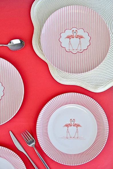 Tabak Evi Flamingo Tuval Pasta Takımı 20cm 4 Kişilik 4 Parça TVL4PTPRS1158 - 5