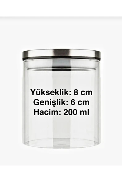 3 Adet 200 Ml Borosilik Cam Metal Kapaklı Baharatlık Vakumlu Saklama Kavanozu - 5