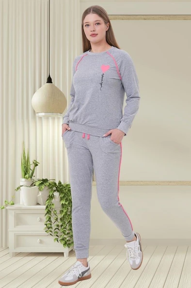 Mecit 6200 Bayan Gri Spor Uzun Kollu Pijama Takımı