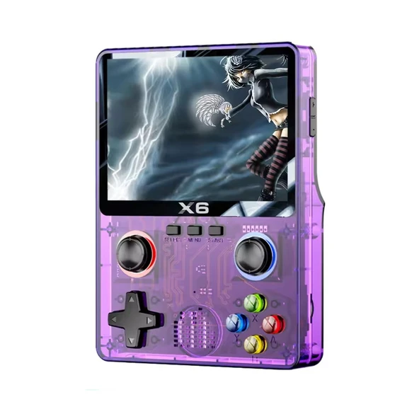 ScHitec X6 3.5inç IPS Ekran Taşınabilir Retro El Atari Oyun Konsolu 10000 Oyunlu Tv Bağlanan 32Gb Mor