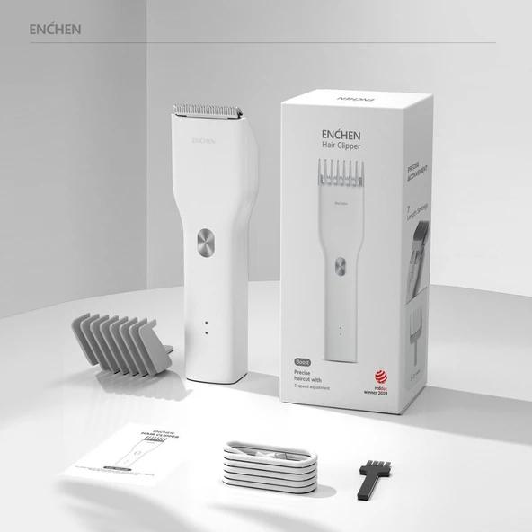 Enchen Boost Beyaz Taşınabilir Şarjlı Saç Kesim Makinesi - Resim 2