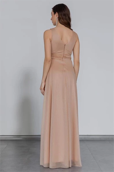 Dipmoda kadın gold drapeli tül abiye elbise DP2030 - Resim 3