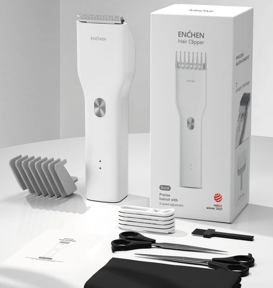 Enchen Boost Beyaz Taşınabilir Şarjlı Saç Kesim Seti - Resim 3