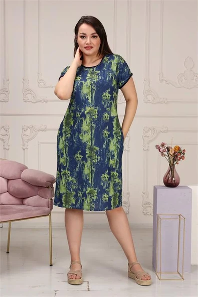 Dipmoda kadın cepli midi boy büyük beden elbise AYSL74 ürün görseli 1