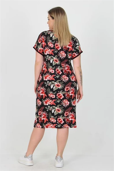 Dipmoda kadın bisiklet yaka çiçek desenli büyük beden yazlık elbise AYSL30 - Resim 6