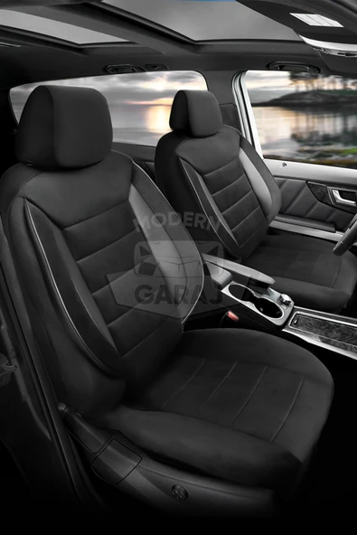 Hyundai Accent Bayon i20 i30 Getz i35 Uyumlu Siyah Tay Tüyü Ön Arka Full Takım Koltuk Kılıfı Boyun Yastığı Kemer Koforu Direksiyon Kılıfı Seti - 2