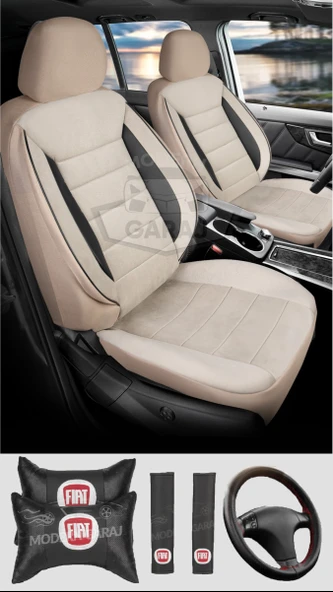 Fiat Egea Linea Albea Punto Palio Uyumlu Krem Tay Tüyü Ön Arka Full Takım Koltuk Kılıfı Boyun Yastığı Kemer Koforu Direksiyon Kılıfı Seti