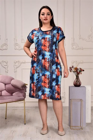 Dipmoda kadın bisiklet yaka desenli elbise AYSL81 - Resim 2