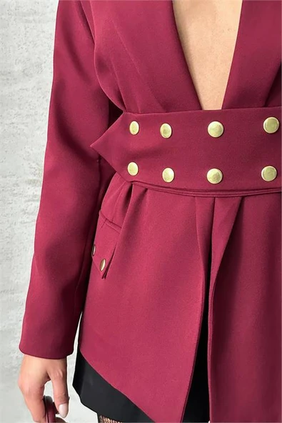 Dipmoda kadın tasarım çıtçıt detaylı blazer ceket DPG079 - 6