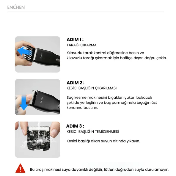 Enchen Boost Siyah Taşınabilir Şarjlı Saç Kesim Makinesi - Resim 3