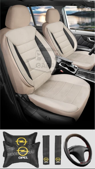 Opel Astra Corsa Vectra İnsignia Mokka Uyumlu Krem Tay Tüyü Ön Arka Full Takım Koltuk Kılıfı Boyun Yastığı Kemer Koforu Direksiyon Kılıfı Seti