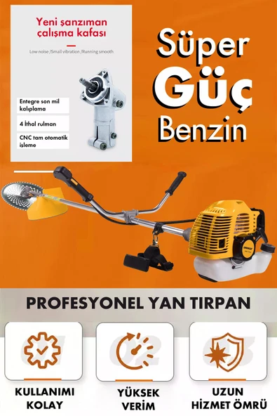 Assur Yan Tipi Benzinli Motorlu Ot Çalı Çim Biçme Tırpanı + Çapalama Aparatlı - 3