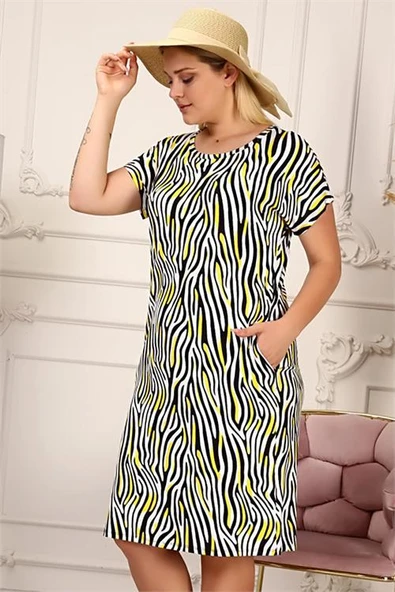 Dipmoda kadın bisiklet yaka büyük beden elbise DPAYSL56 - Resim 5