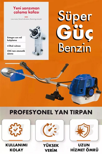 Assur Yan Tipi Benzinli Motorlu Ot Çalı Çim Biçme Tırpanı + Çapalama Aparatlı - 3