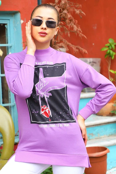Dipmoda Kadın El Baskılı Salaş Sweatshirt DP7023