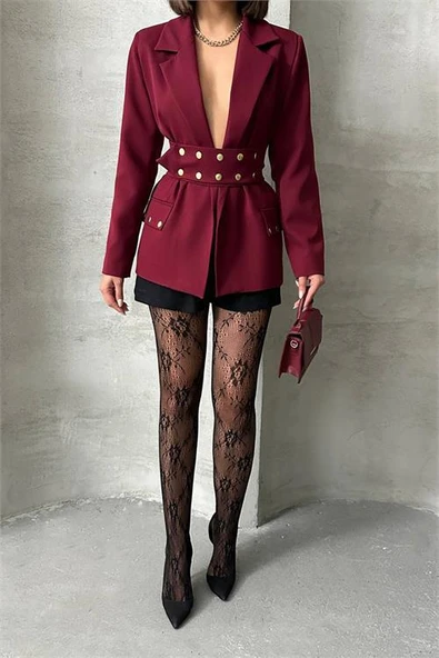 Dipmoda kadın tasarım çıtçıt detaylı blazer ceket DPG079 - 5