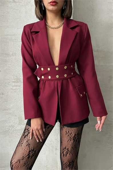 Dipmoda kadın tasarım çıtçıt detaylı blazer ceket DPG079 - 3