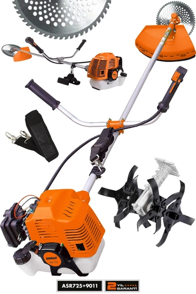 Assur 11000rpm 5.9 Hp Yan Tipi Benzinli Motorlu Ot Çalı Çim Biçme Tırpanı + Çapalama Aparatlı