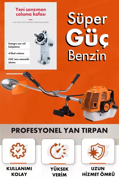 Assur Yan Tipi Benzinli Motorlu Ot Çalı Çim Biçme Tırpanı + Çapalama Aparatlı - 3