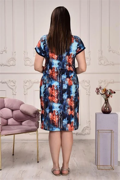 Dipmoda kadın bisiklet yaka desenli elbise AYSL81 - Resim 5