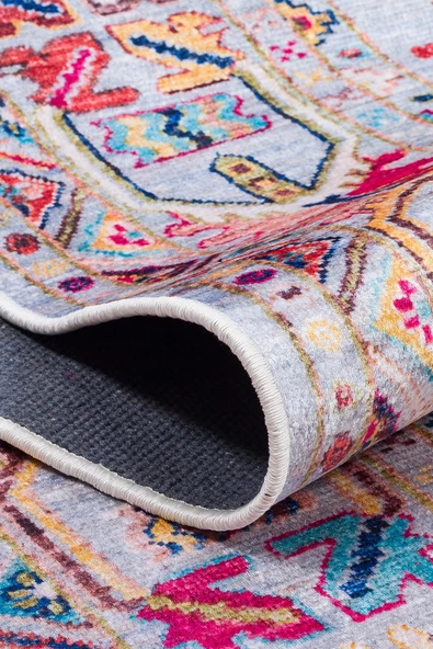 Kilim Desen Pamuk Taban Dijital Baskılı Halı  BEJ 80X300 - 3