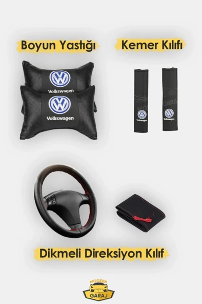Volkswagen Polo Golf Jetta Bora Passat Tiguan Uyumlu Krem Tay Tüyü Ön Arka Full Takım Koltuk Kılıfı Boyun Yastığı Kemer Koforu Direksiyon Kılıfı Seti - 4
