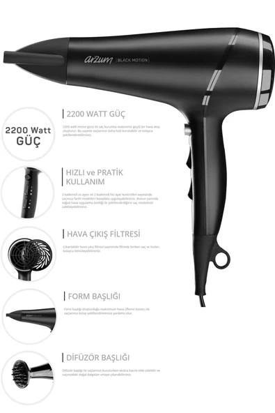 Arzum AR5099 Black Motion Saç Kurutma Makinesi - 2