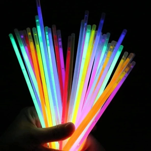 Karanlıkta Yanan Parlayan Fosforlu Glow Stick Çubuk Bileklik 50 Adet - 2