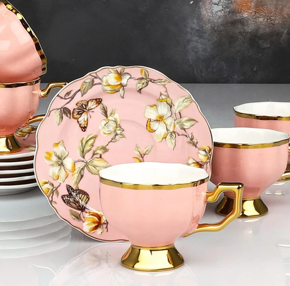 Kosova RSY-226 90 cc Eldon Ayaklı Fincan Takımı 6'lı Pembe