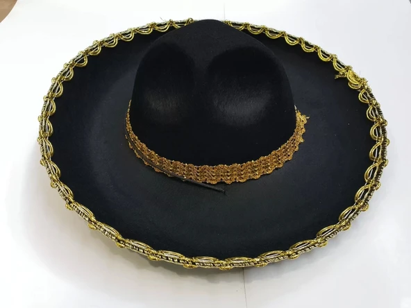 Altın Renk Şeritli Meksika Mariachi Latin Şapkası 55 Cm Çocuk - 3