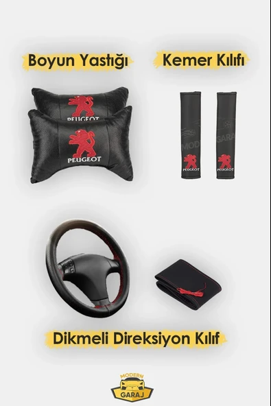 Peugeot 106, 107, 205, 206, 207, 208, 396, 307, 308 Uyumlu Siyah Tay Tüyü Ön Arka Full Takım Koltuk Kılıfı Boyun Yastığı Kemer Koforu Direksiyon Kılıfı Seti - 4