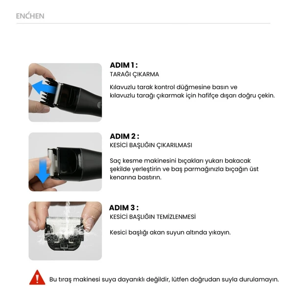 Enchen Boost 2 Siyah Taşınabilir Şarjlı Saç Kesim Makinesi - Resim 3