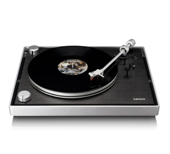 LENCO L-455BK - Görünür kayış tahrikli, fırçalanmış alüminyum çerçeveli ve Ortofon 2M RED kartuşlu döner tabla - Siyah - 2