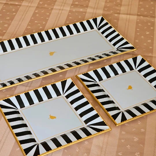 İwon Black Kare Opal Altın Yaldızlı Baton Tepsi + 2 Adet Pasta Tabağı - 2