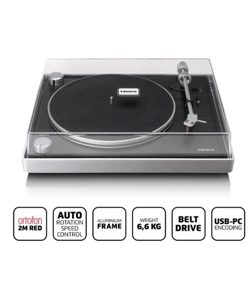 LENCO L-455BK - Görünür kayış tahrikli, fırçalanmış alüminyum çerçeveli ve Ortofon 2M RED kartuşlu döner tabla - Siyah - 8