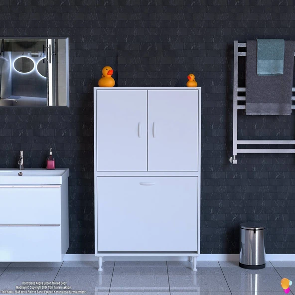 Modilayn İLKİM 80 x 138 x 32,5 cm' lik Kapak İçi Çift Raflı, İki Akıllı Çamaşır Sepetli Dolap - Resim 3