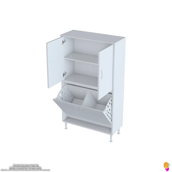 Modilayn İLKİM 75 x 138 x 32,5 cm' lik Kapak İçi Çift Raflı, İki Akıllı Çamaşır Sepetli Dolap - 5