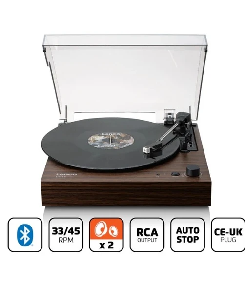 LENCO LS-15WD - Bluetooth'lu® pikap, iki dahili hoparlör ve AT3600L kartuşu - Ahşap rengi - 3